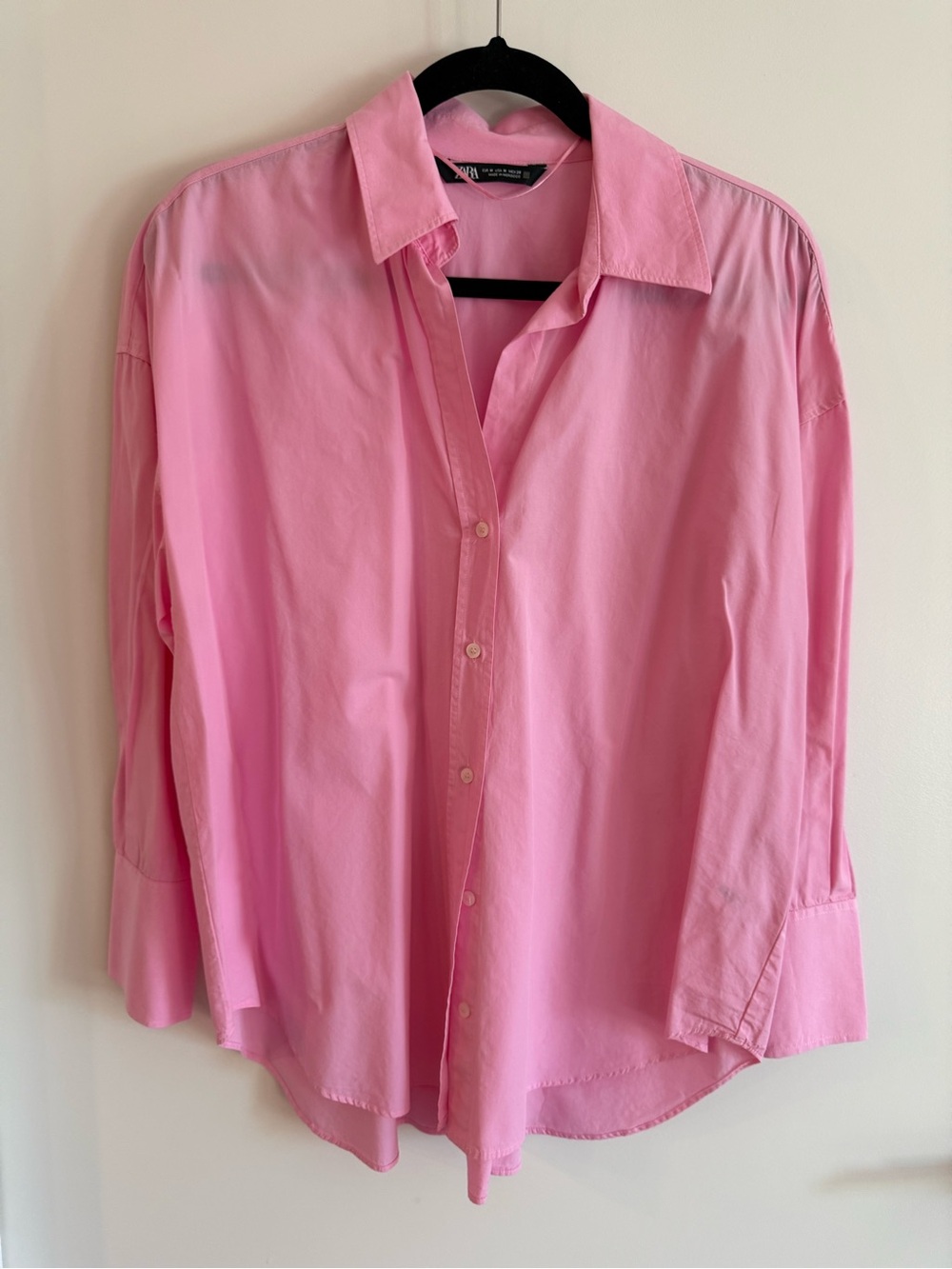 Zara Pink Oversized Cotton Button Down Shirt